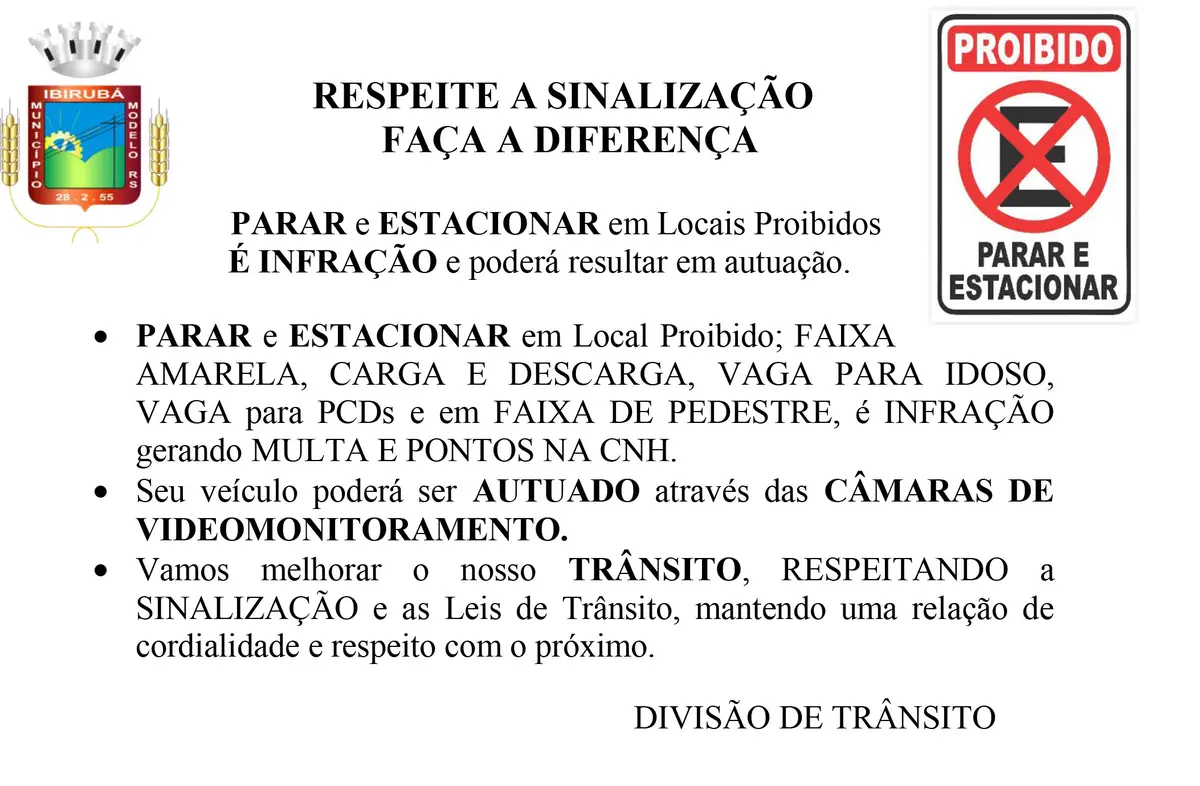 Departamento de Trânsito de Ibirubá inicia campanha de conscientização sobre estacionamentos irregulares